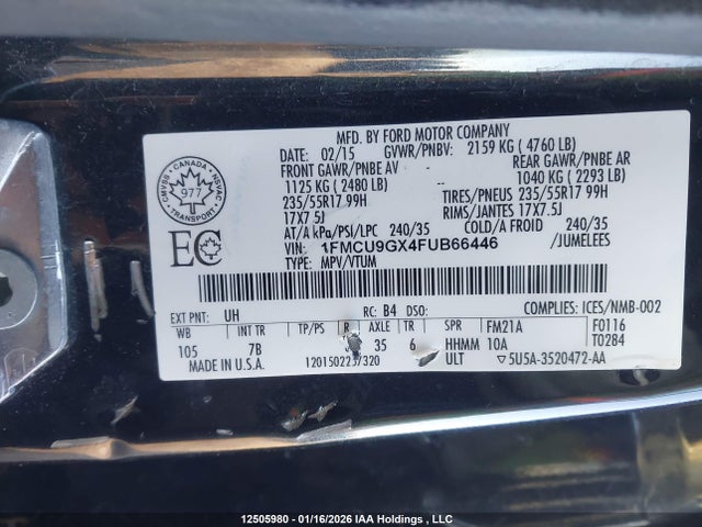 1FMCU9GX4FUB66446 Ford ESCAPE SE