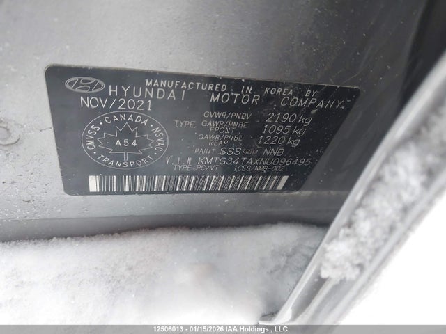 12506013 :رقم المزاد ، KMTG34TAXNU096495 vin ، 2022 Genesis G70 مزاد بيع
