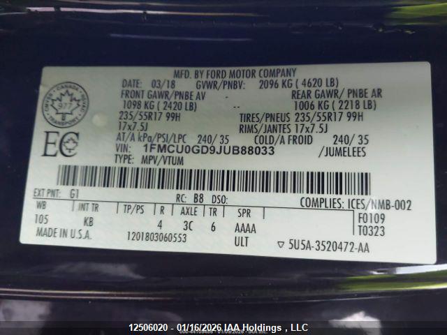 1FMCU0GD9JUB88033 Ford ESCAPE SE