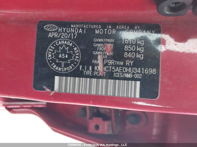 KMHCT5AE0HU341698 Hyundai ACCENT SE