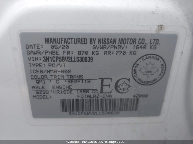 3N1CP5BV2LL530639 Nissan KICKS S