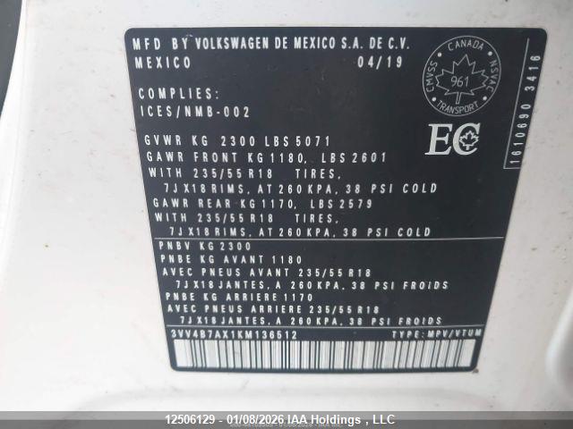 3VV4B7AX1KM136512 Volkswagen Tiguan Sel Premium/sel Premium R-line