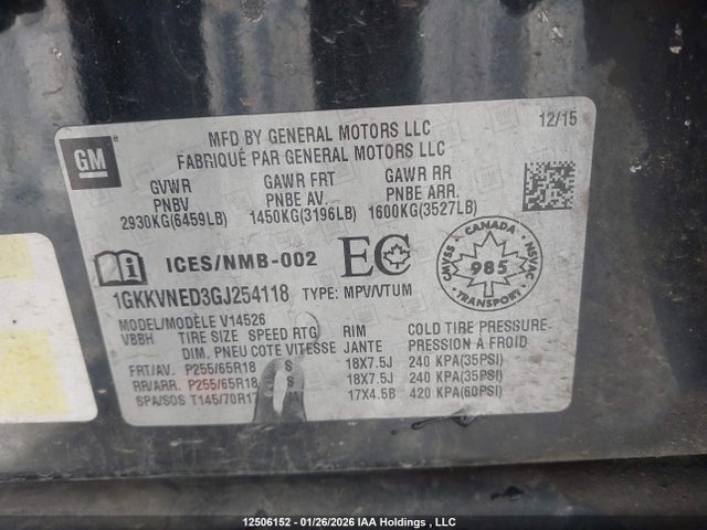 1GKKVNED3GJ254118 GMC Acadia Sle1