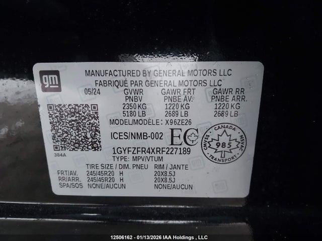1GYFZFR4XRF227189 Cadillac XT4 SPORT