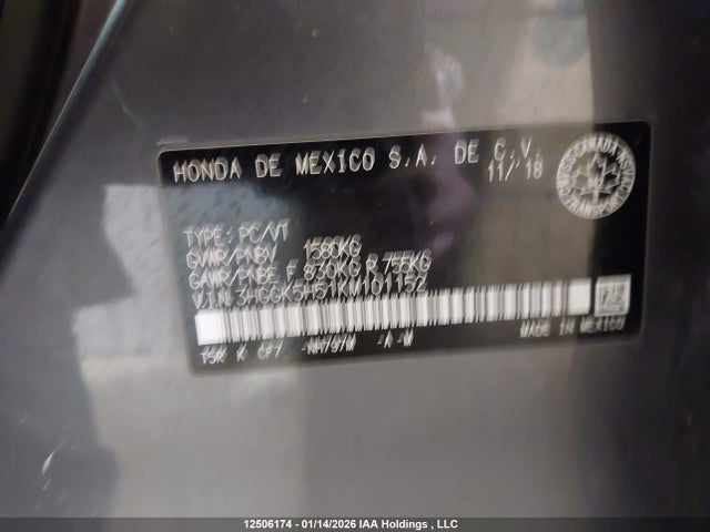 3HGGK5H51KM101152 Honda FIT LX