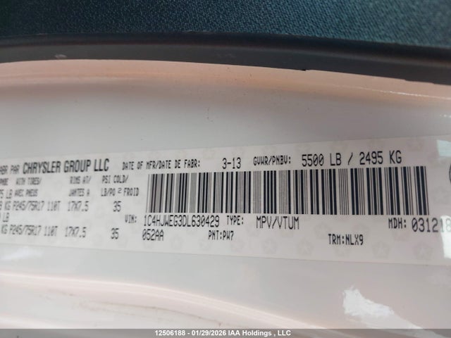 Aukcja sprzedaży 2013 Jeep Wrangler Unlimited Sahara, vin: 1C4HJWEG3DL630429, numer aukcji: 12506188