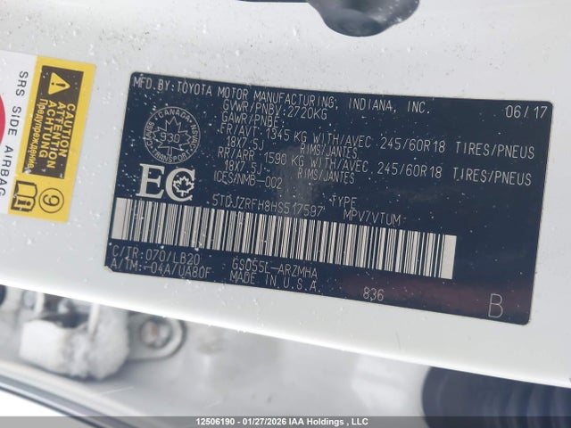 5TDJZRFH6HS515461 Toyota Highlander Xle