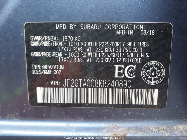 JF2GTACC8K8240890 Subaru Crosstrek Touring