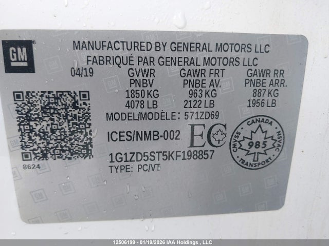 1G1ZD5ST5KF198857 Chevrolet MALIBU LT