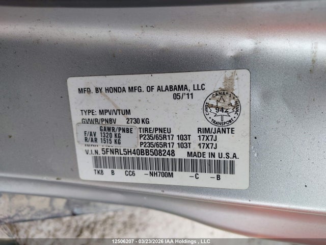 Продаж на аукціоні авто 2011 Honda Odyssey Ex, vin: 5FNRL5H40BB508248, номер лоту: 12506207