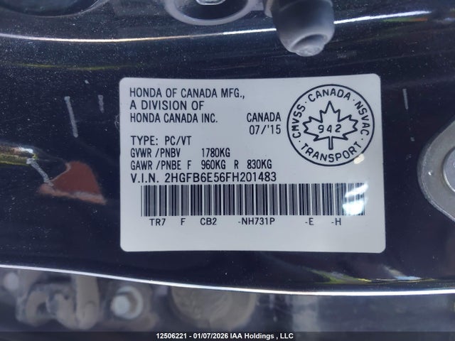 2015 Honda Civic Sedan მანქანა იყიდება აუქციონზე, vin: 2HGFB6E56FH201483, აუქციონის ნომერი: 12506221