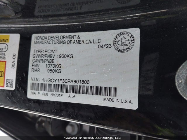 1HGCY1F30PA801806 Honda ACCORD EX