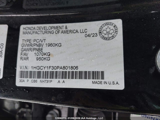 1HGCY1F30PA801806 Honda ACCORD EX