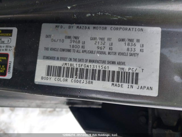 Aukcja sprzedaży 2010 Mazda 3 I, vin: JM1BL1SF0A1311561, numer aukcji: 12506274