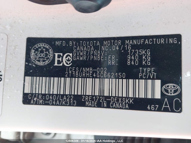 2T1BURHE4GC662150 Toyota Corolla