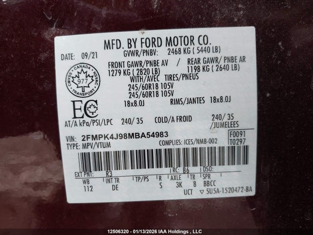 Ford EDGE SEL 2021 2FMPK4J98MBA54983 Image 9