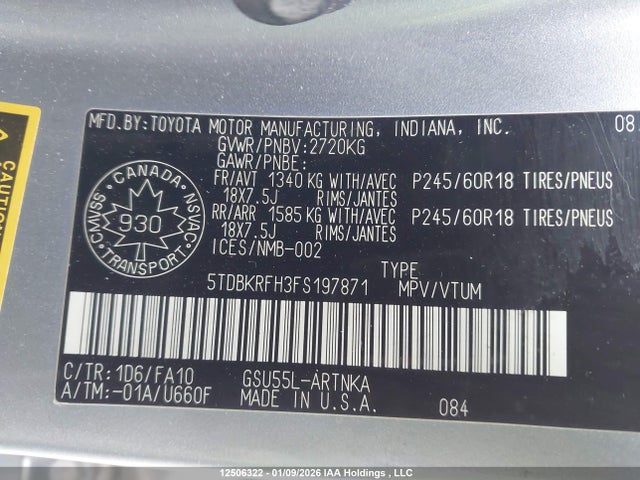 Toyota Highlander Le/le Plus 2015 5TDBKRFH3FS197871 Image 9