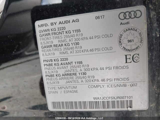 Aukcja sprzedaży 2018 Audi Q3 2.0t Progressiv, vin: WA1JCCFSXJR007101, numer aukcji: 12506330
