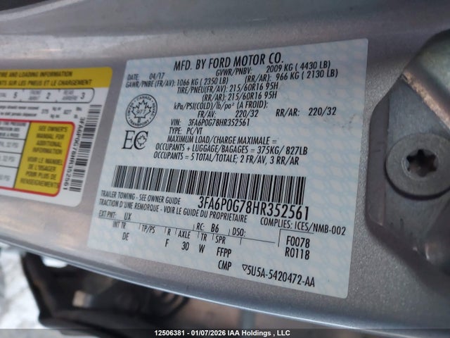 3FA6P0G78HR352561 Ford FUSION S