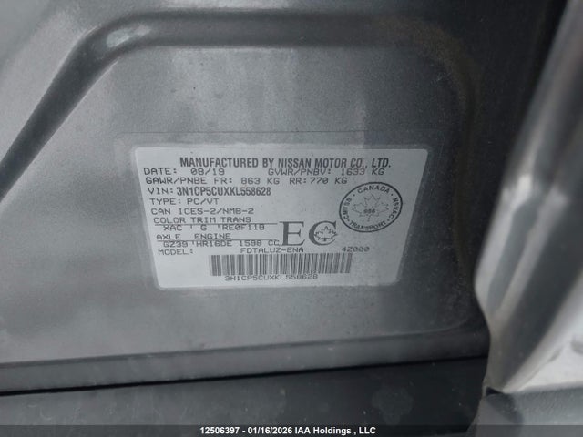 3N1CP5CUXKL558628 Nissan Kicks S/sr/sv