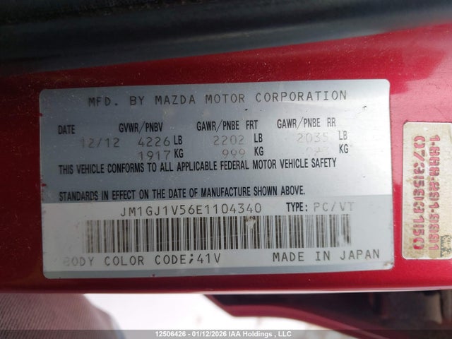 JM1GJ1V56E1104340 Mazda Mazda6 Gs