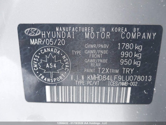 KMHD84LF9LU078013 Hyundai Elantra