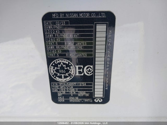 3PCAJ5AB5PF112724 Infiniti Qx50 Pure