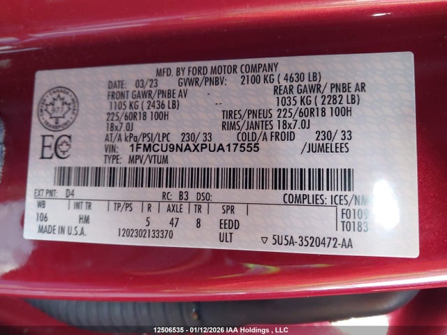 1FMCU9NAXPUA17555 Ford Escape St-line Select