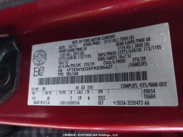 1FTEW1EGXFKE90427 Ford F150 Supercrew