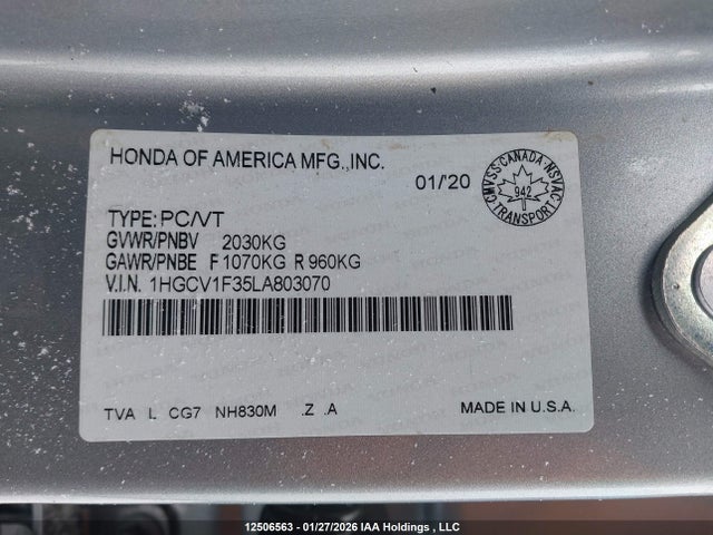Honda Accord 2020 1HGCV1F35LA803070 Image 9