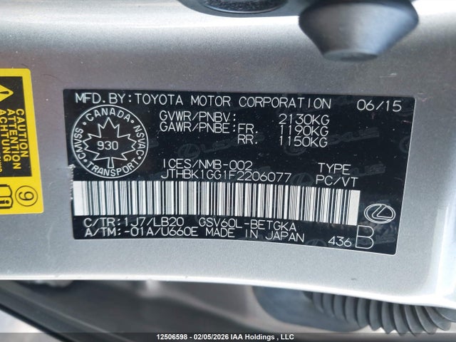 JTHBK1GG1F2206077 Lexus Es 350 350