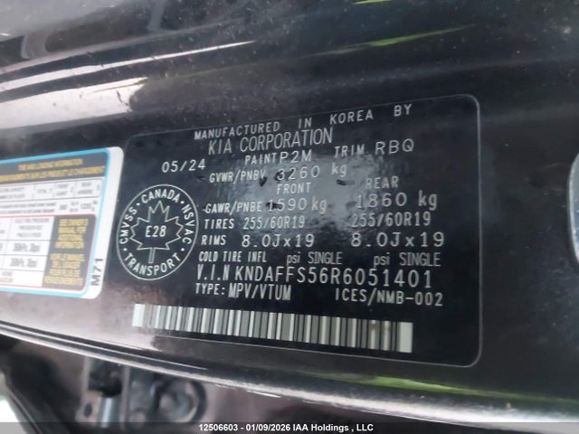 KNDAFFS56R6051401 KIA Ev9 Wind