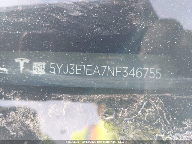 5YJ3E1EA7NF346755 Tesla Model 3 Rwd/standard Range