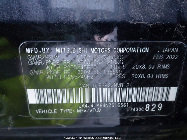 JA4J4UA84NZ616561 Mitsubishi Outlander Le/le Premium/se/sel