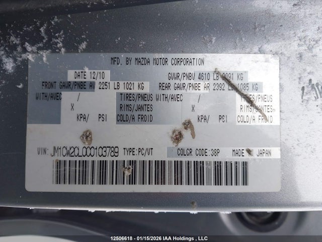2012 Mazda Mazda5 Gs მანქანა იყიდება აუქციონზე, vin: JM1CW2CL0C0103789, აუქციონის ნომერი: 12506618