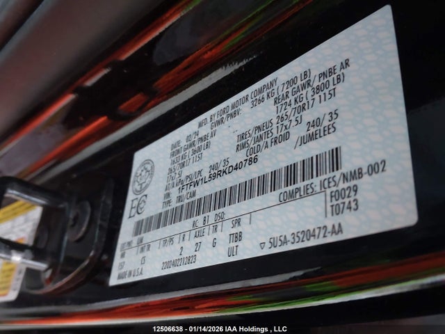 1FTFW1L59RKD40786 Ford F-150 Xl