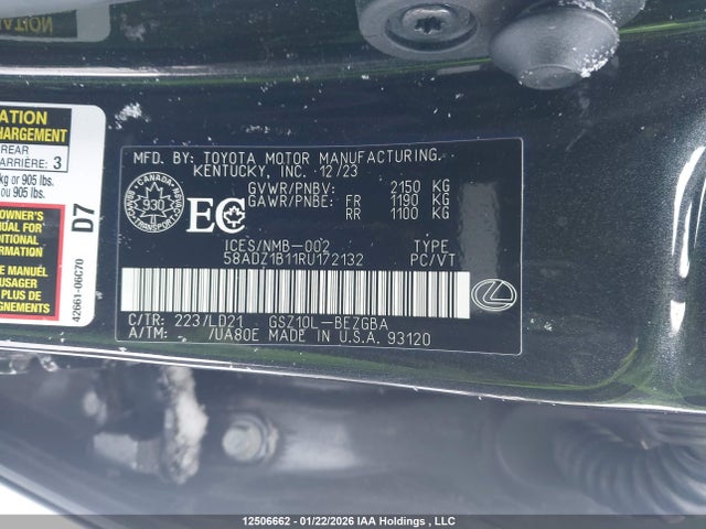 58ADZ1B11RU172132 Lexus Es 350 350