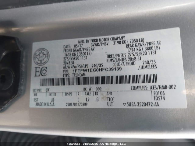 1FTFW1EG0HFC39139 Ford F150 Supercrew
