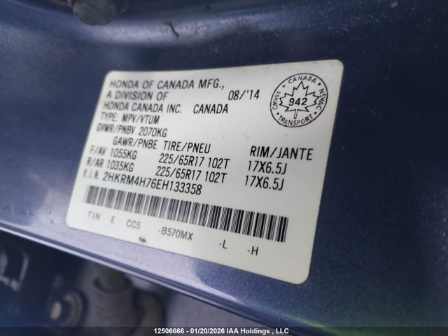 2HKRM4H76EH133358 Honda Cr-v Ex-l