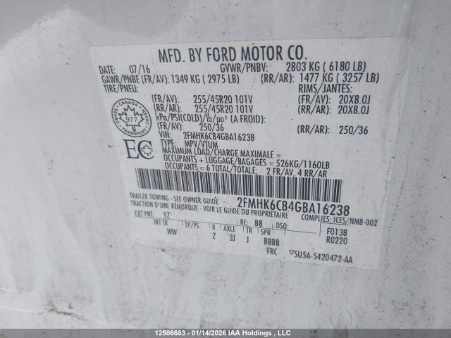 Ford FLEX SEL 2016 2FMHK6C84GBA16238 Image 19