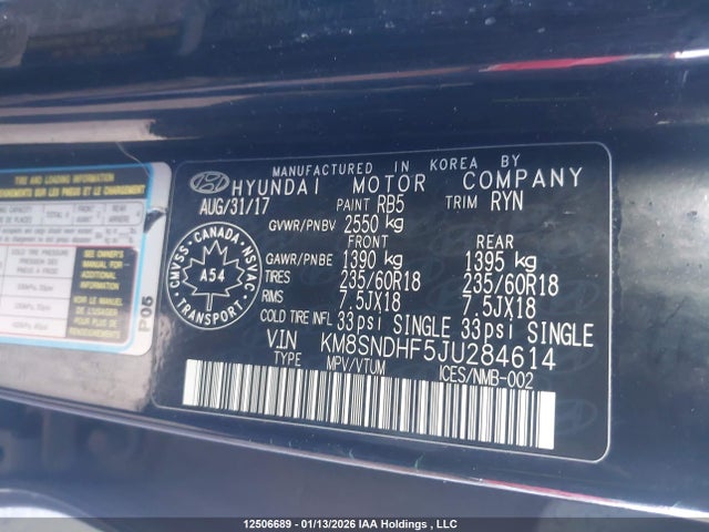 KM8SNDHF5JU284614 Hyundai Santa Fe Xl Luxury