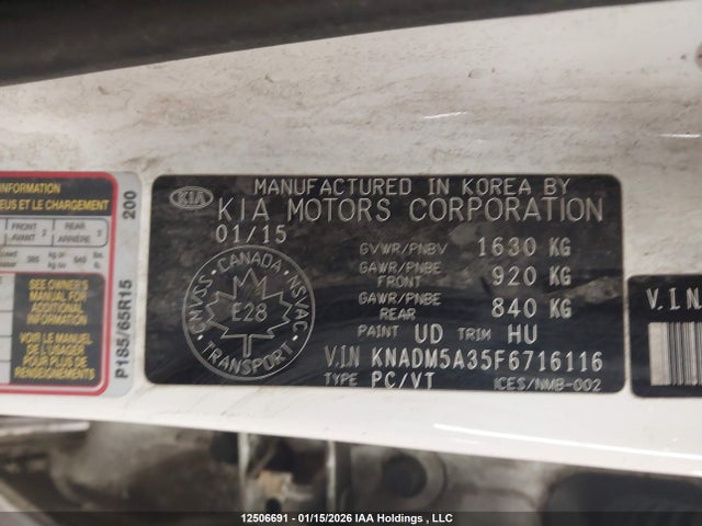 Продажа на аукционе авто 2015 Kia Rio Lx, vin: KNADM5A35F6716116, номер лота: 12506691