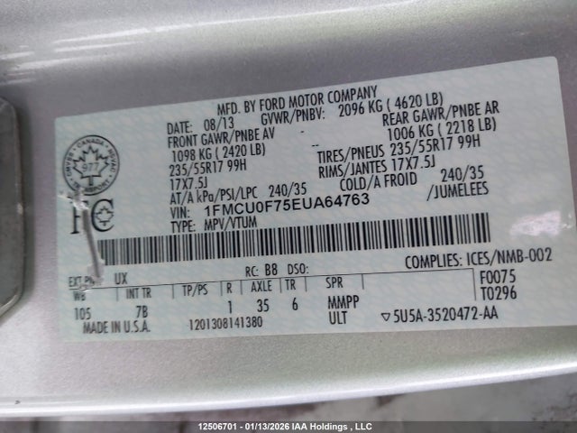 Ford ESCAPE S 2014 1FMCU0F75EUA64763 Image 18