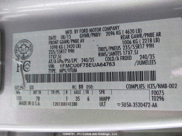 Ford ESCAPE S 2014 1FMCU0F75EUA64763 Image 9