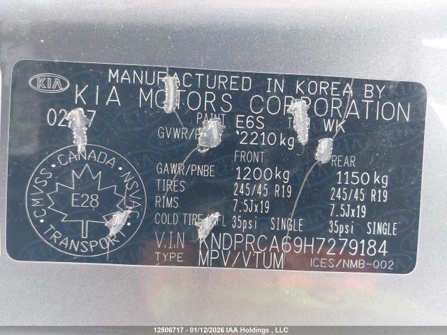 KNDPRCA69H7279184 KIA Sportage Sx