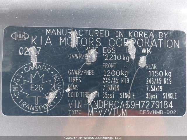 KNDPRCA69H7279184 KIA Sportage Sx