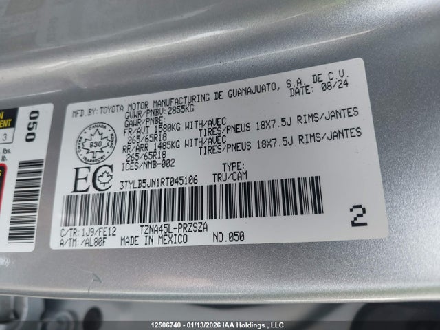 12506740 :رقم المزاد ، 3TYLB5JN1RT045106 vin ، 2024 Toyota Tacoma Double Cab/sr5/trd Sport/trd Off Road/ltd مزاد بيع