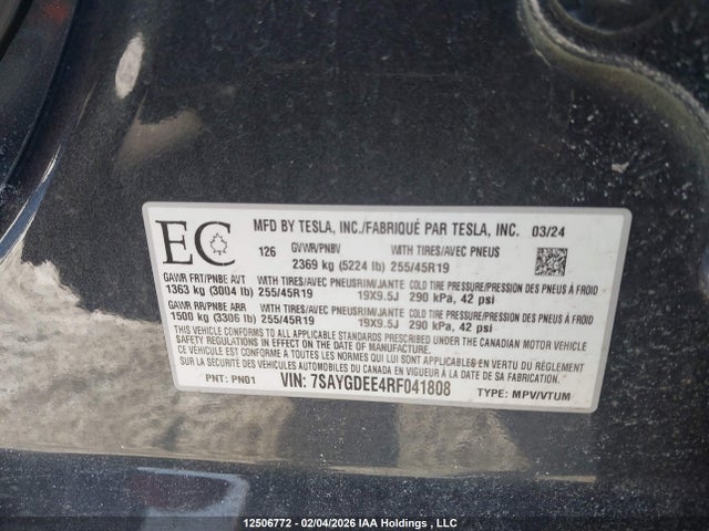 7SAYGDEE4RF041808 Tesla Model Y Long Range