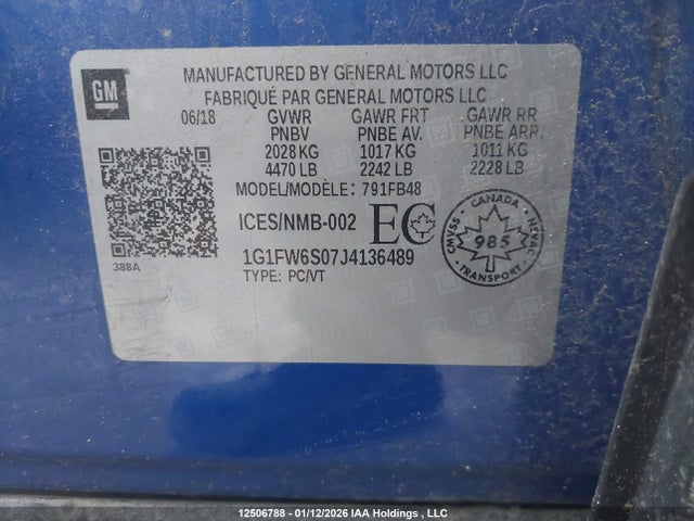 1G1FW6S07J4136489 Chevrolet BOLT EV LT