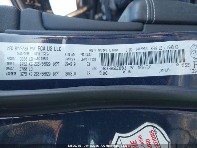 1C4RJFBGXGC331940 Jeep Grand Cherokee Limited